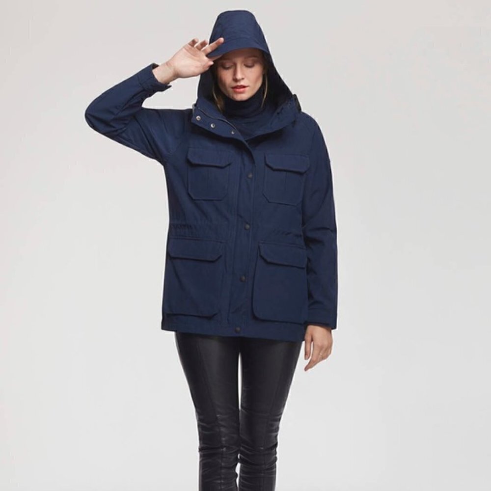 Penfield Women's Size XS Kasson Jacket Navy Blue Hooded Cotton Blend Wool Lined
